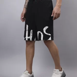 men's black chaos typography oversized shorts