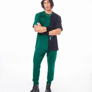 men's green & black rock lee graphic printed oversized co ordinates