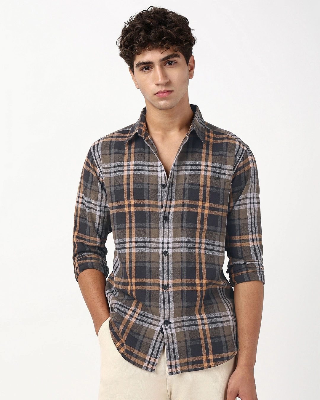 men's brown & black checked shirt men's brown & black checked shirt