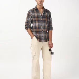 men's brown & black checked shirt