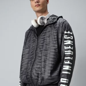 grey bad influence typography super loose fit windcheater jacket