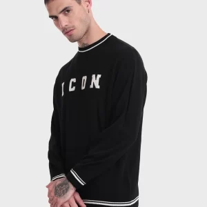 men's jet black icon typography oversized sweater