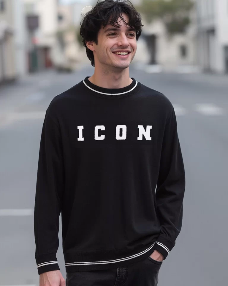 men's jet black icon typography oversized sweater