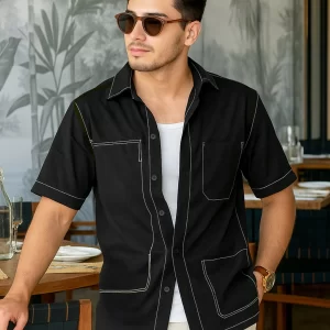 men's jet black oversized shirt