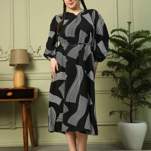 women's black all over printed plus size flared maxi dress