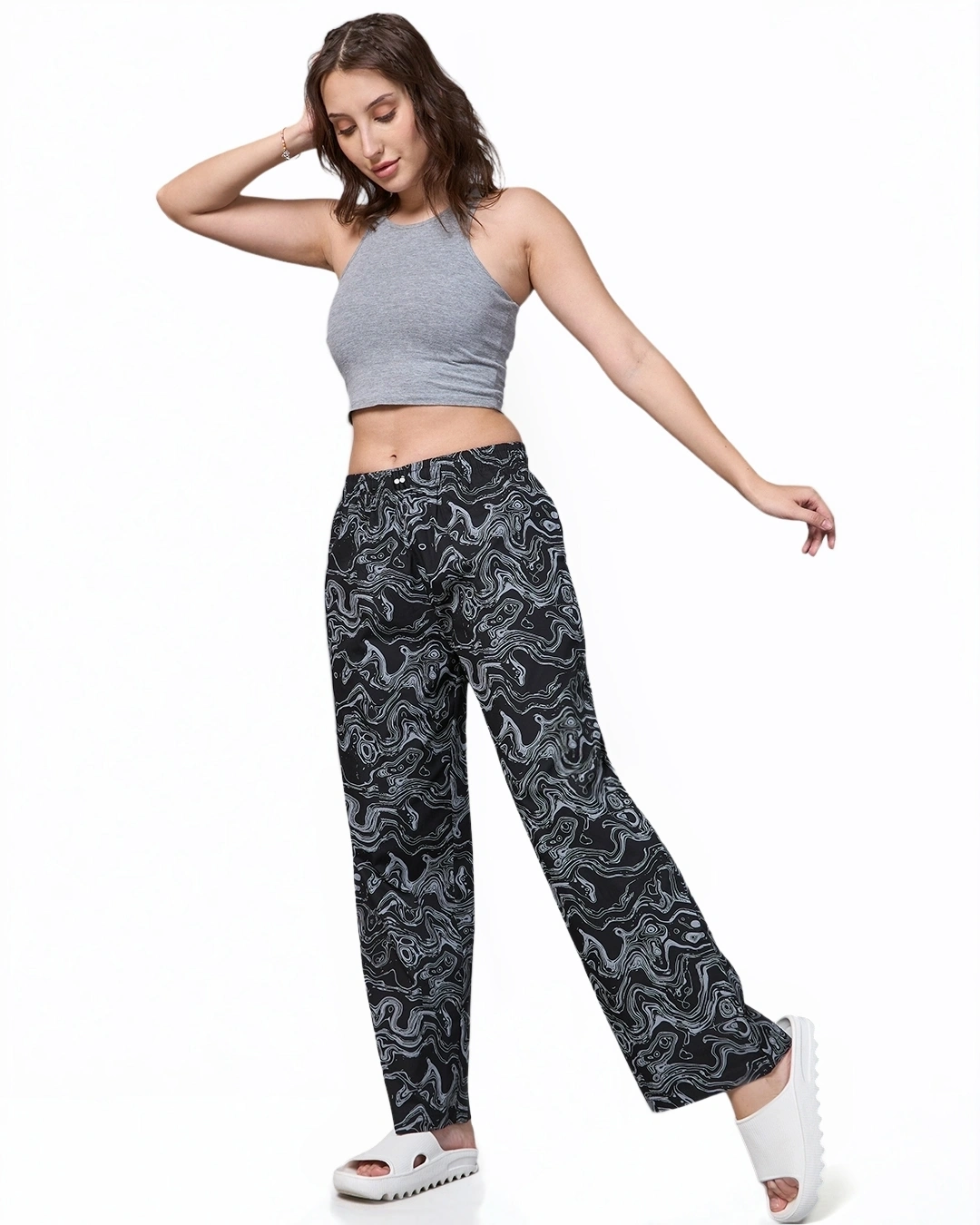 Women S Black All Over Printed Wide Leg Pyjamas 628123 1722419005 4