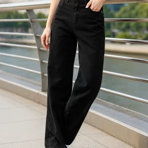 women's jet black washed baggy straight fit jeans