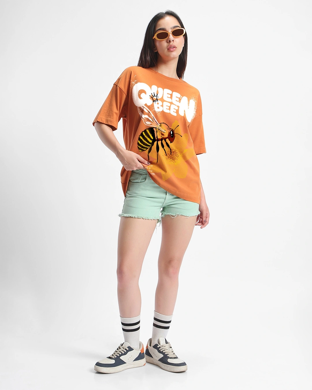 Women S Orange Queen Bee Graphic Printed Oversized T Shirt 664104 1740722876 5